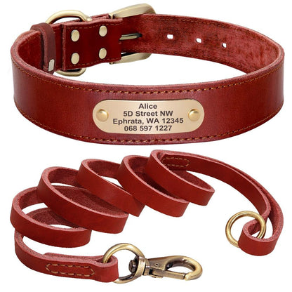 Ensemble collier et laisse rouge foncé en cuir PU pour chien