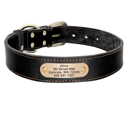 Collier pour chien noir en cuir PU avec plaque gravée