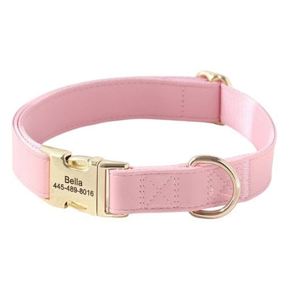 Collier personnalisé pour chien en cuir rose clair avec boucle dorée