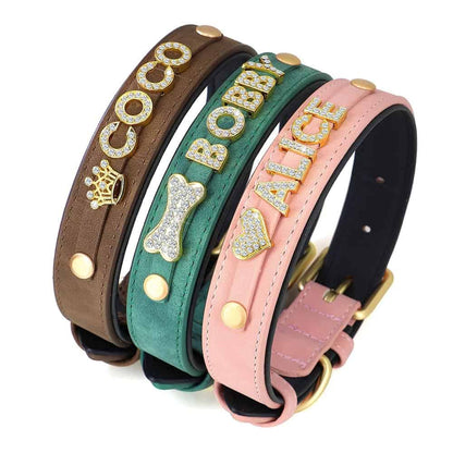 Colliers personnalisés pour chien en cuir rose marron et vert