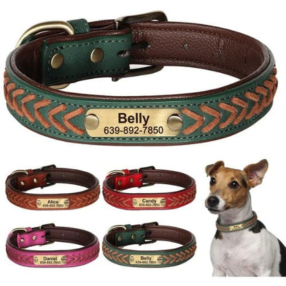 Collier personnalisé pour chien en cuir tressé avec plaque métal