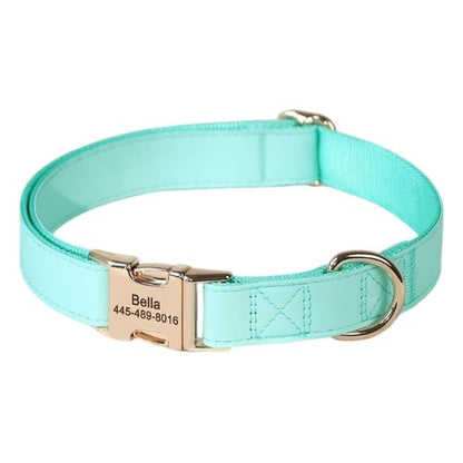 Collier personnalisé pour chien en cuir vert avec boucle dorée