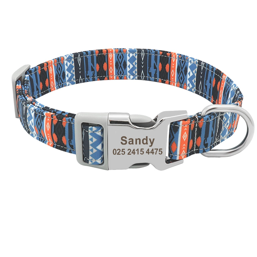 Collier personnalisé pour chien en nylon à boucle gravée