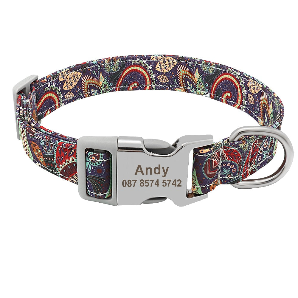 Collier pour chien rouge à motifs réglable avec boucle personnalisée