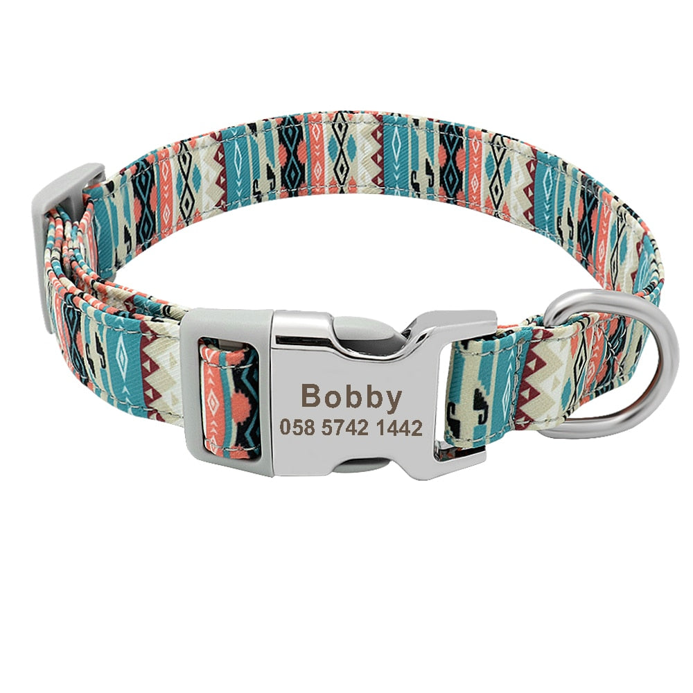 Collier personnalisé pour chien en nylon à boucle gravée