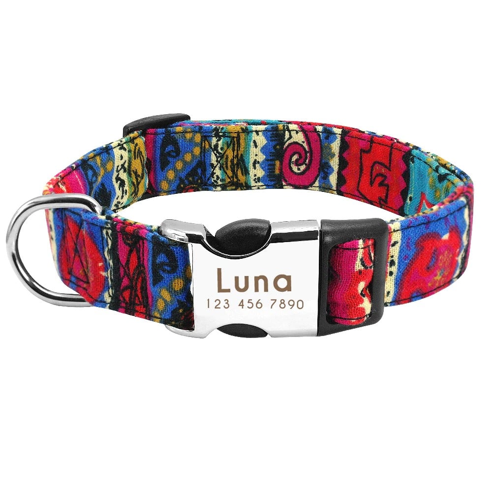 Collier personnalisé pour chien en nylon multicolore