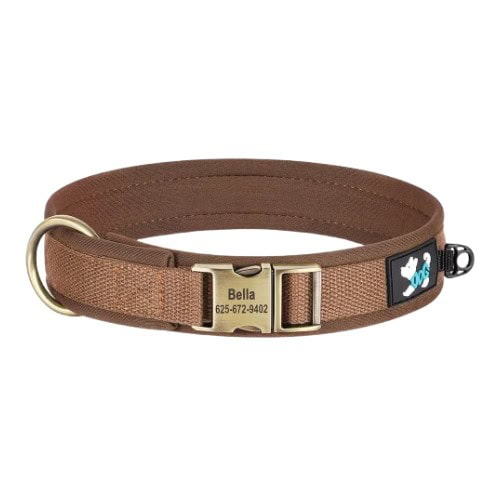 Collier personnalisé pour chien marron en toile avec doublure rembourrée