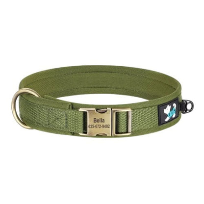 Collier personnalisé pour chien vert avec boucle métal et anneau laisse