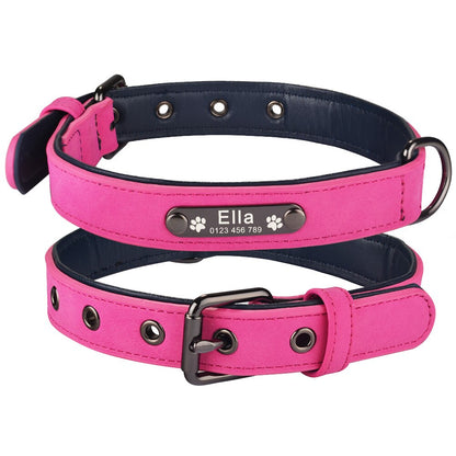 Collier personnalisé pour chien rose fluo cuir PU gravable