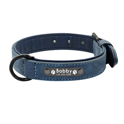 Collier pour chien bleu ajustable avec plaque personnalisée en métal