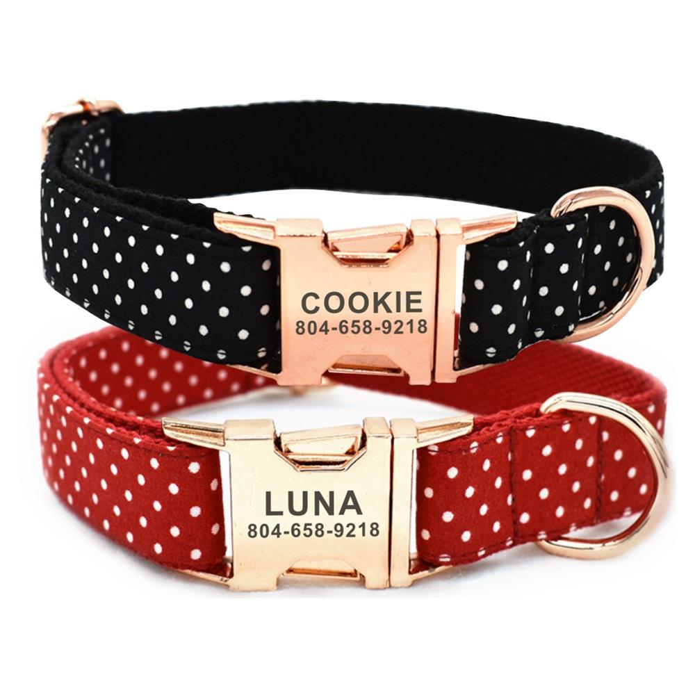 Deux colliers pour chien rouge et noir à pois personnalisables